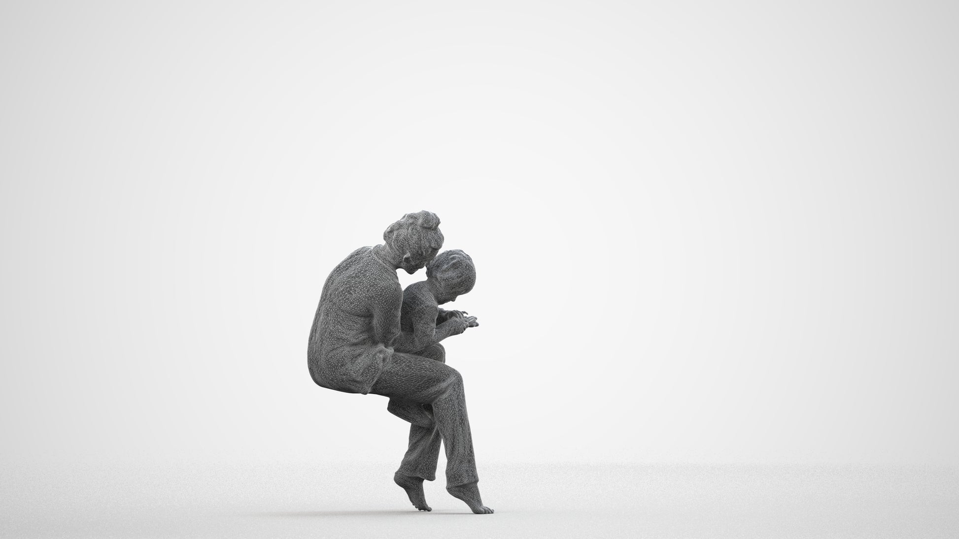 3D people model girl kids, scanned human for 3ds Max rendering, wireframe side view