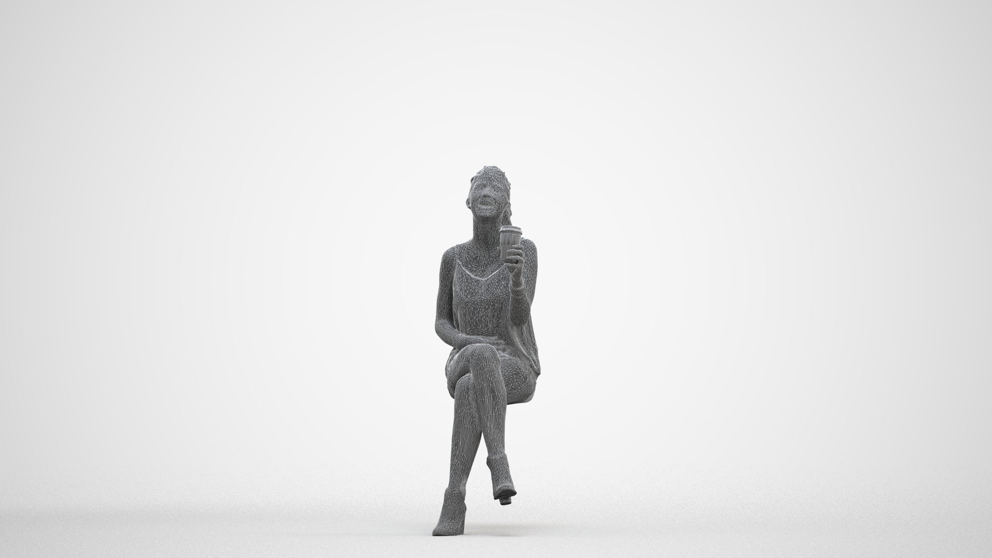 photogrammetry 3D girl casual sitting, realistic human model archviz FBX, three-quarter front view render
