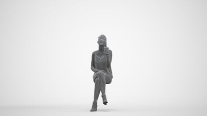 photogrammetry 3D girl casual sitting, realistic human model archviz FBX, three-quarter front view render