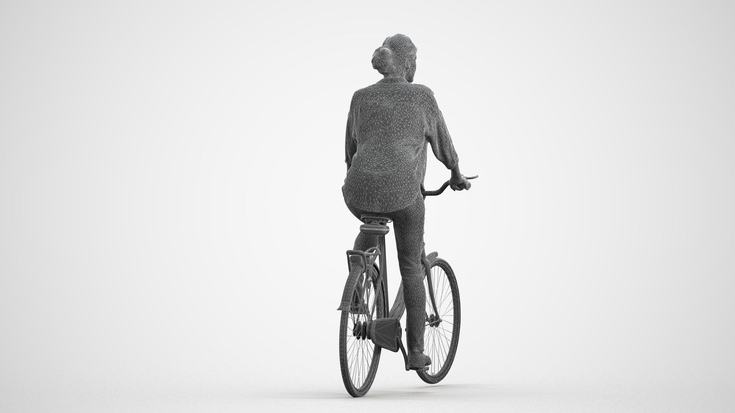 photogrammetry 3D woman casual cycling, realistic human model archviz FBX, wireframe front view