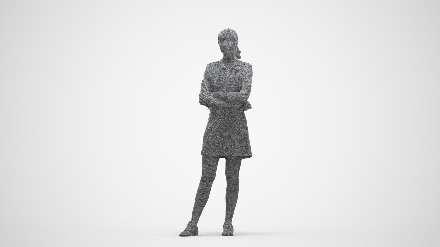 realistic 3D woman casual standing, scanned archviz people for Blender and 3ds Max, three-quarter front view render
