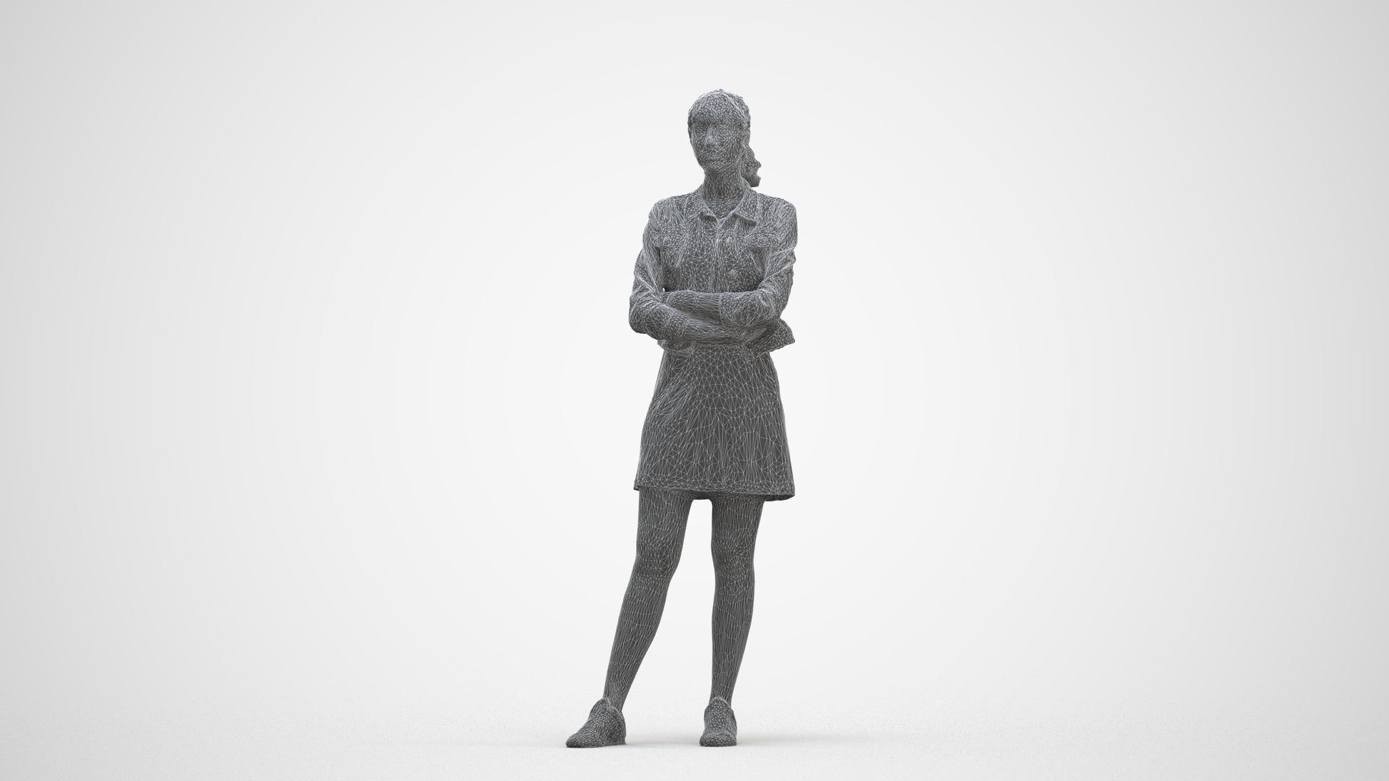 realistic 3D woman casual standing, scanned archviz people for Blender and 3ds Max, three-quarter front view render