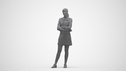 realistic 3D woman casual standing, scanned archviz people for Blender and 3ds Max, three-quarter front view render