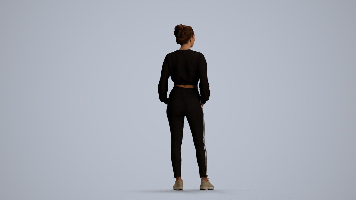realistic 3D woman sport, scanned archviz people for Blender and 3ds Max, front view render