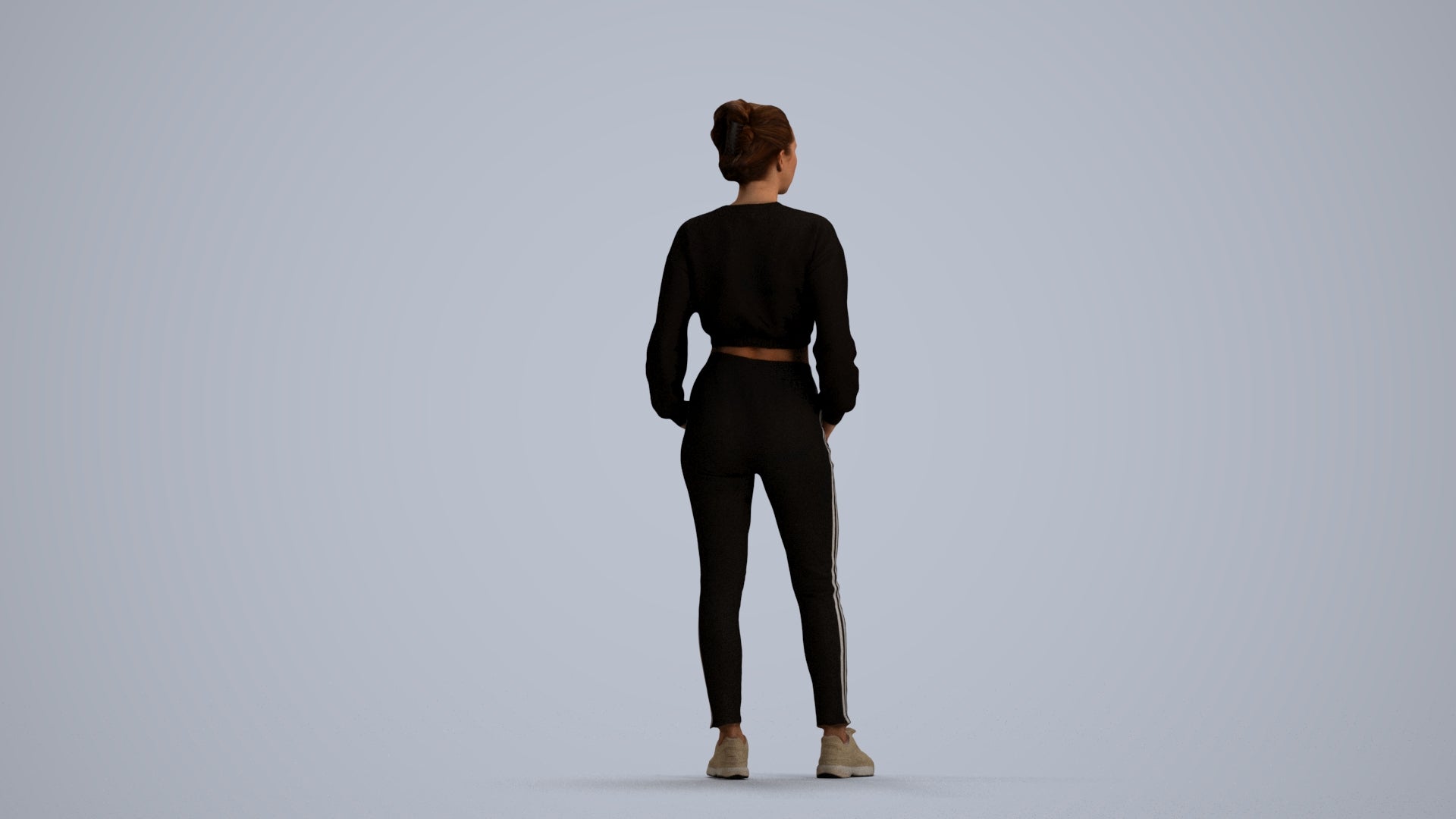 realistic 3D woman sport, scanned archviz people for Blender and 3ds Max, front view render