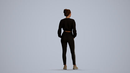realistic 3D woman sport, scanned archviz people for Blender and 3ds Max, front view render