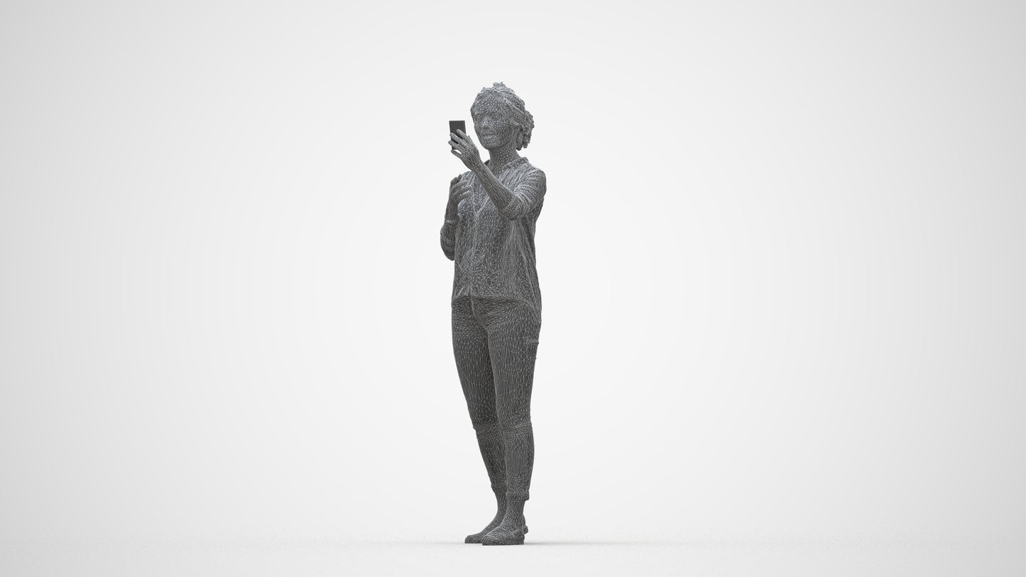 realistic 3D people woman casual standing, render-ready for V-Ray and Corona, FBX OBJ, wireframe back view