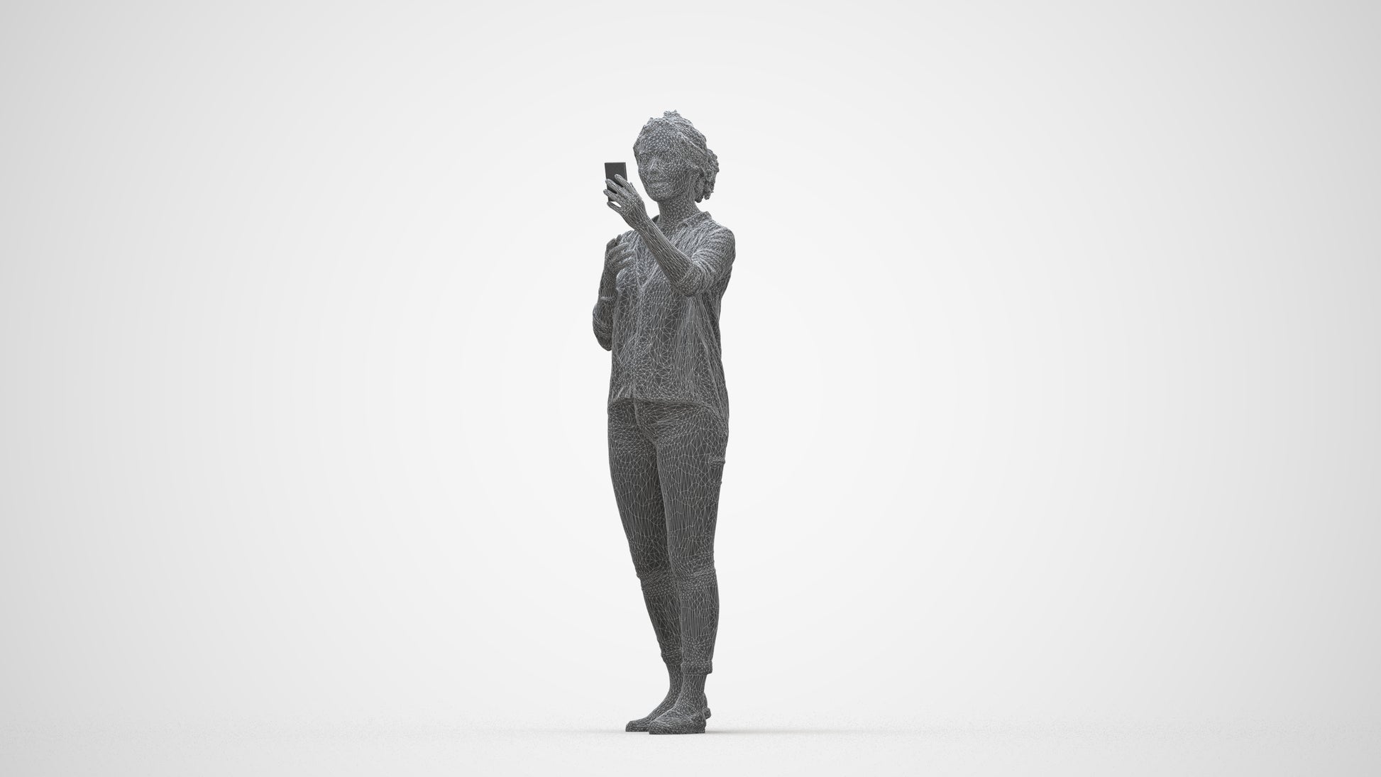 realistic 3D people woman casual standing, render-ready for V-Ray and Corona, FBX OBJ, wireframe back view
