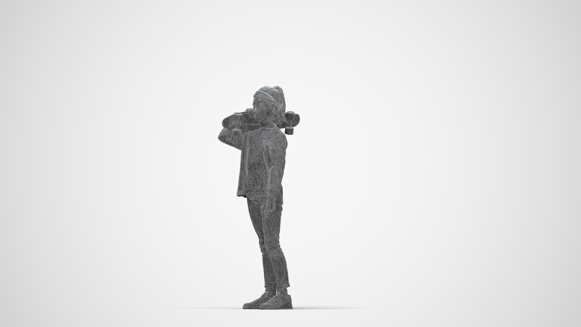 realistic 3D human girl casual kids, archviz people FBX OBJ for Blender, wireframe back view