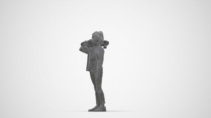 realistic 3D human girl casual kids, archviz people FBX OBJ for Blender, wireframe back view