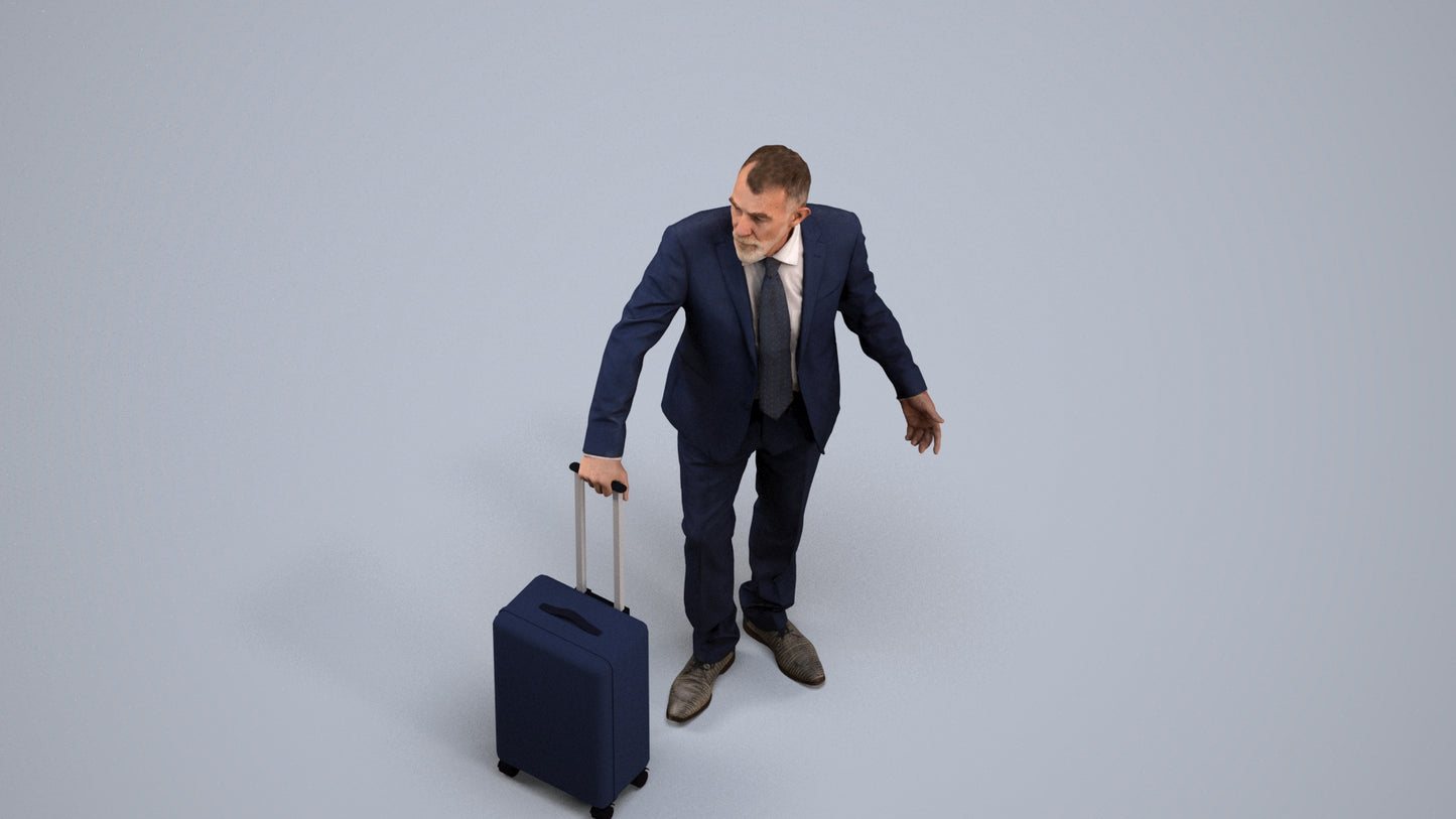 realistic 3D senior man business, scanned archviz people for Blender and 3ds Max, back view render