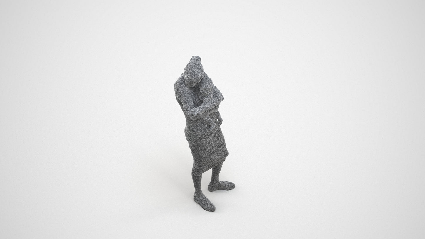 3D scanned girl kids casual, photorealistic archviz people for Enscape and SketchUp, wireframe three-quarter view