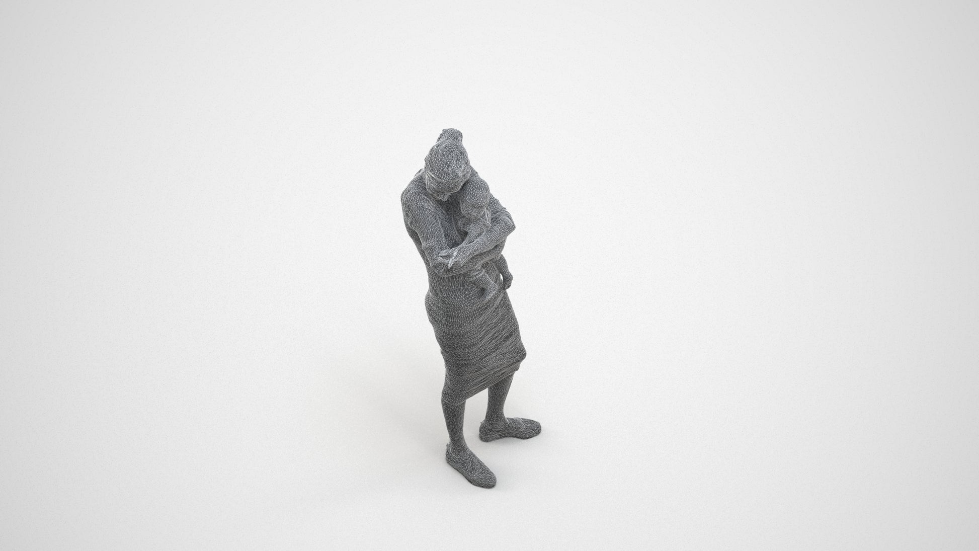 3D scanned girl kids casual, photorealistic archviz people for Enscape and SketchUp, wireframe three-quarter view