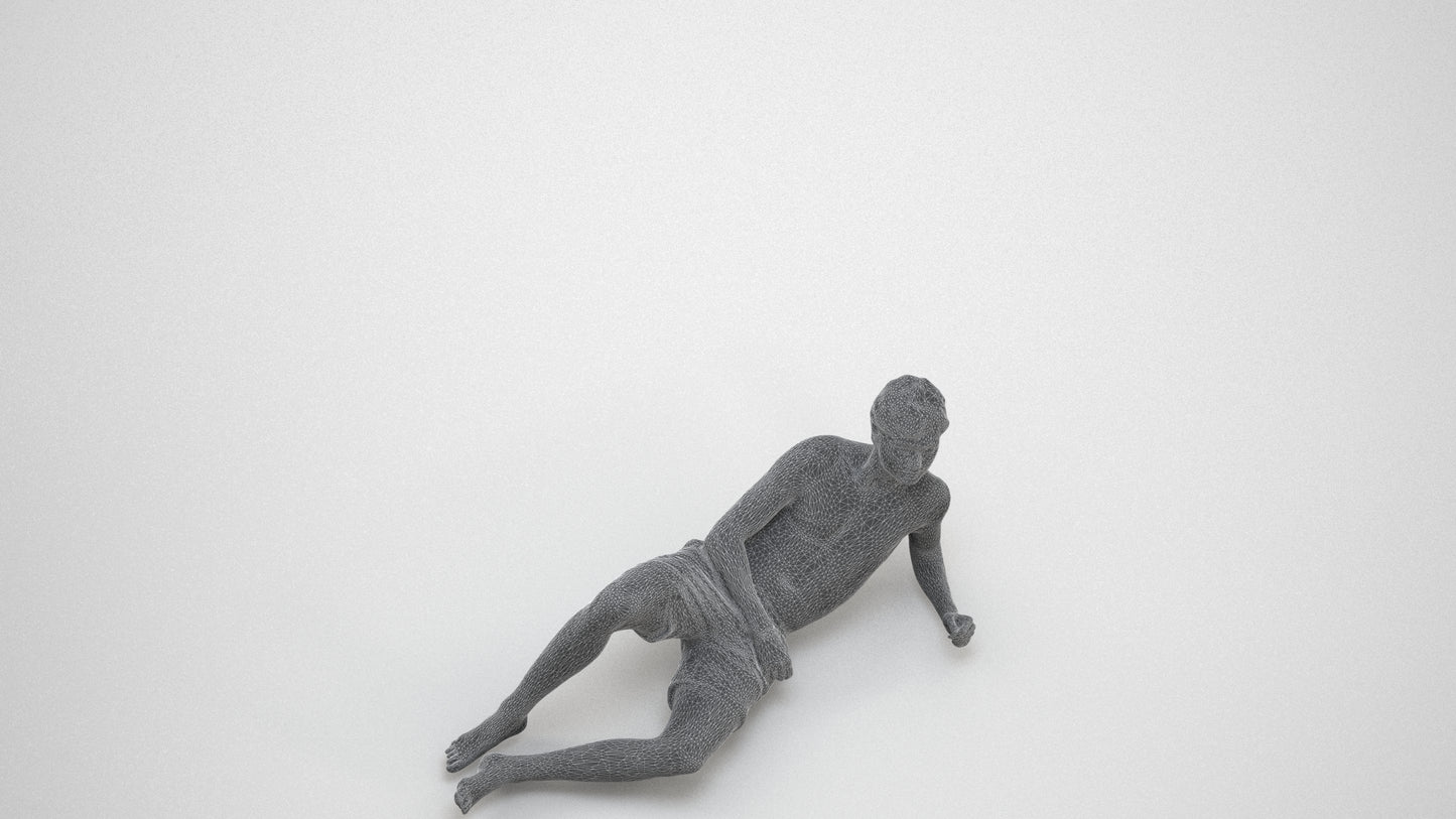 photogrammetry 3D man pool, realistic human model archviz FBX, wireframe three-quarter view