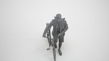 realistic 3D man business cycling, scanned archviz people for Blender and 3ds Max, wireframe three-quarter view