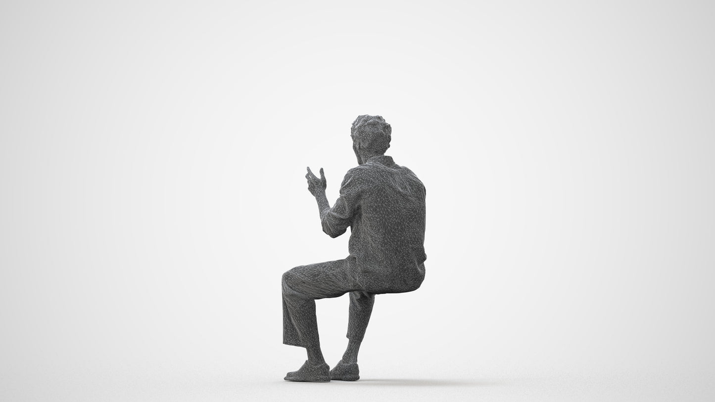 3D scanned man sitting casual, photorealistic archviz people for Enscape and SketchUp, square thumbnail