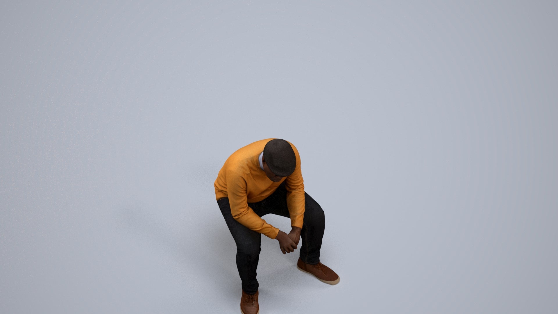 realistic 3D man casual sitting, scanned archviz people for Blender and 3ds Max, back view render