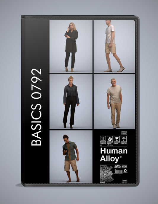 photogrammetry 3D people walking collection, 5 realistic human models archviz FBX