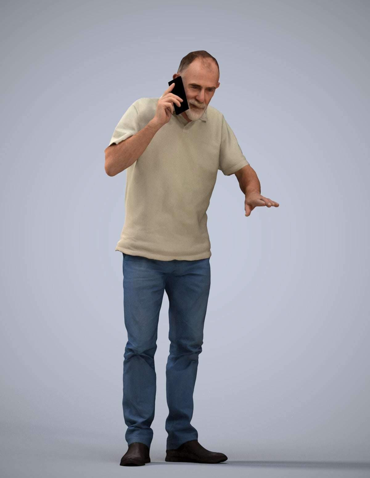 realistic 3D people senior man casual standing, render-ready for V-Ray and Corona, FBX OBJ