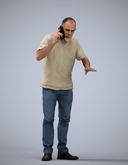 realistic 3D people senior man casual standing, render-ready for V-Ray and Corona, FBX OBJ