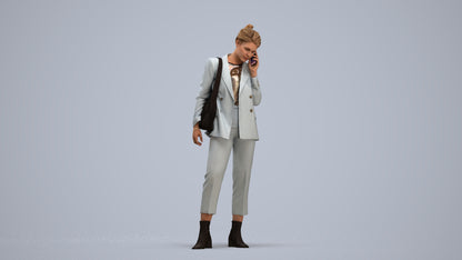 3D human model woman business standing, photogrammetry scanned person for archviz, standing pose render