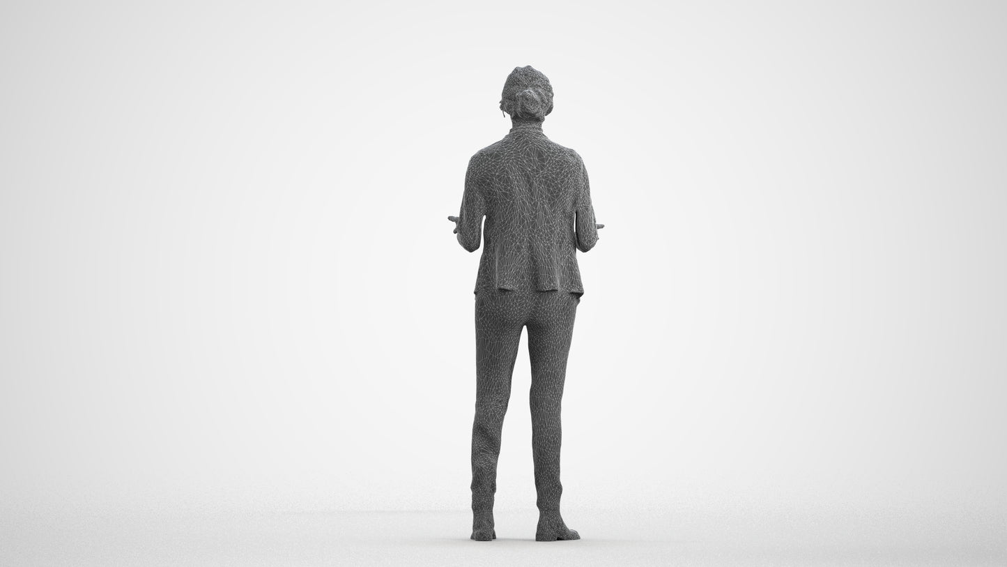 3D scanned woman business, photorealistic archviz people for Enscape and SketchUp, wireframe front view