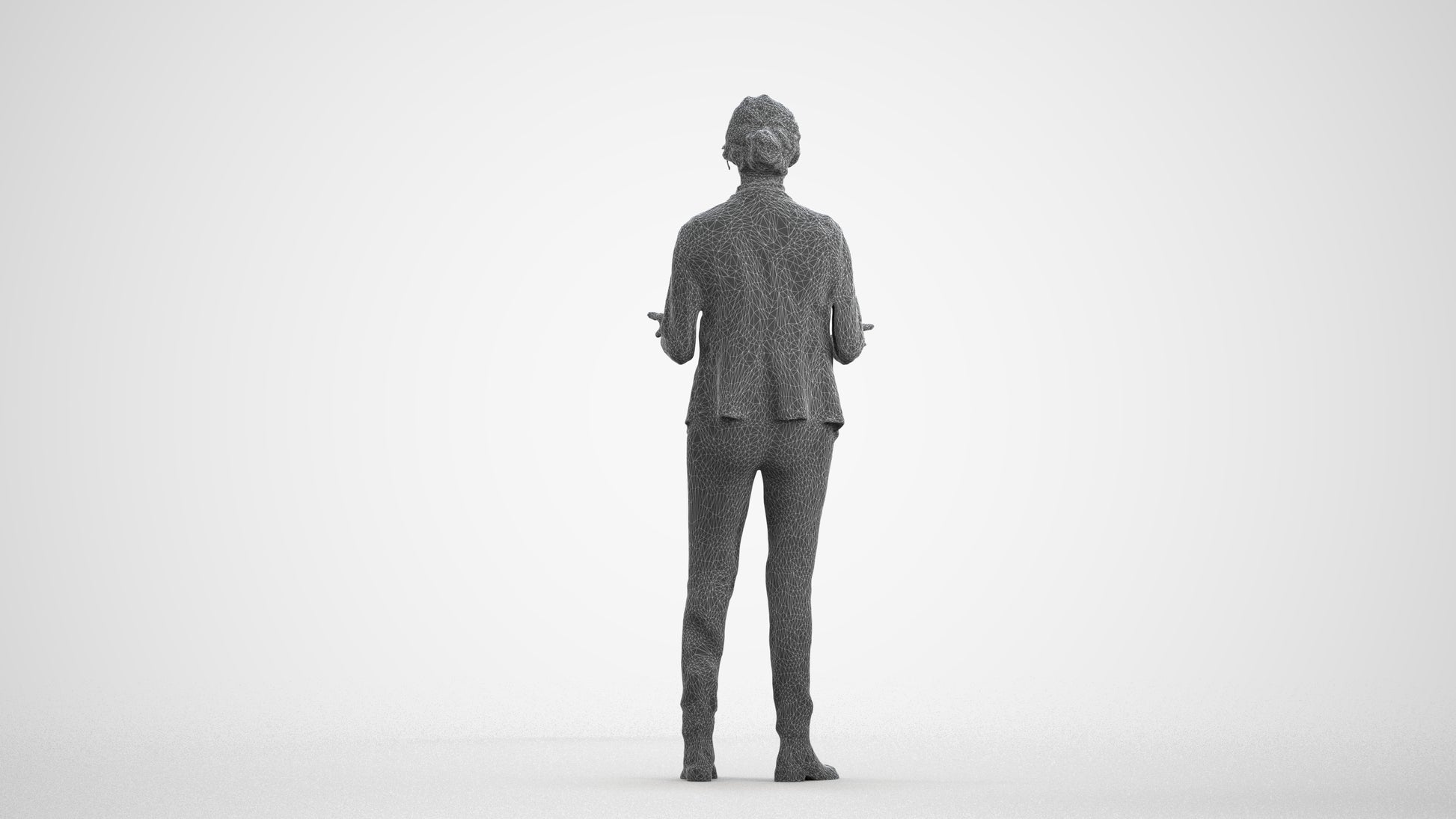 3D scanned woman business, photorealistic archviz people for Enscape and SketchUp, wireframe front view