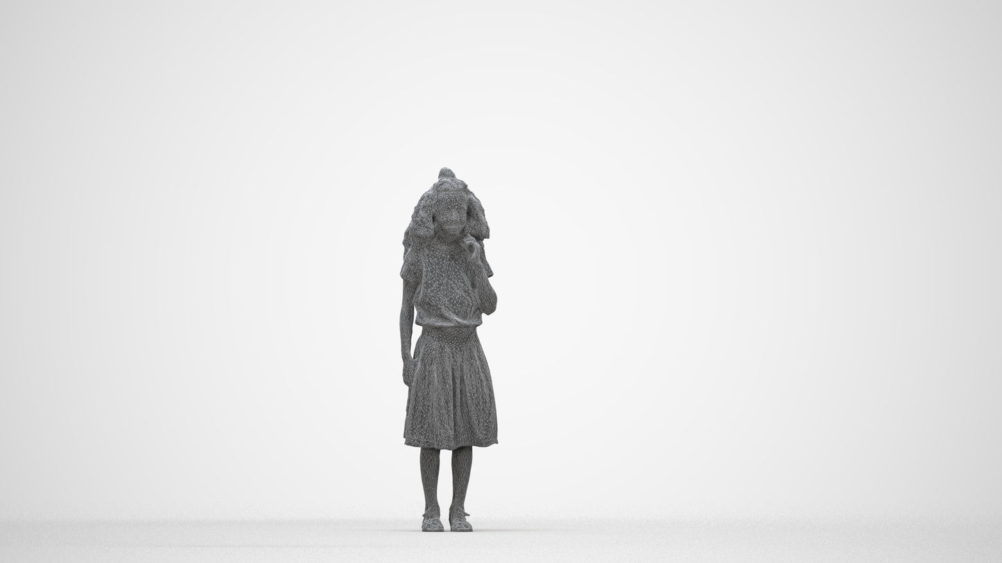 realistic 3D people girl casual kids, render-ready for V-Ray and Corona, FBX OBJ, wireframe back view
