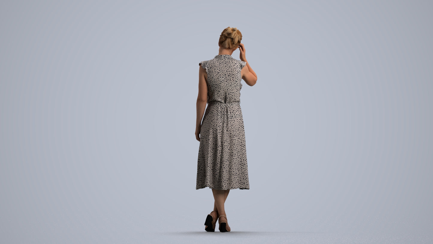 realistic 3D woman casual standing, scanned archviz people for Blender and 3ds Max, front view render