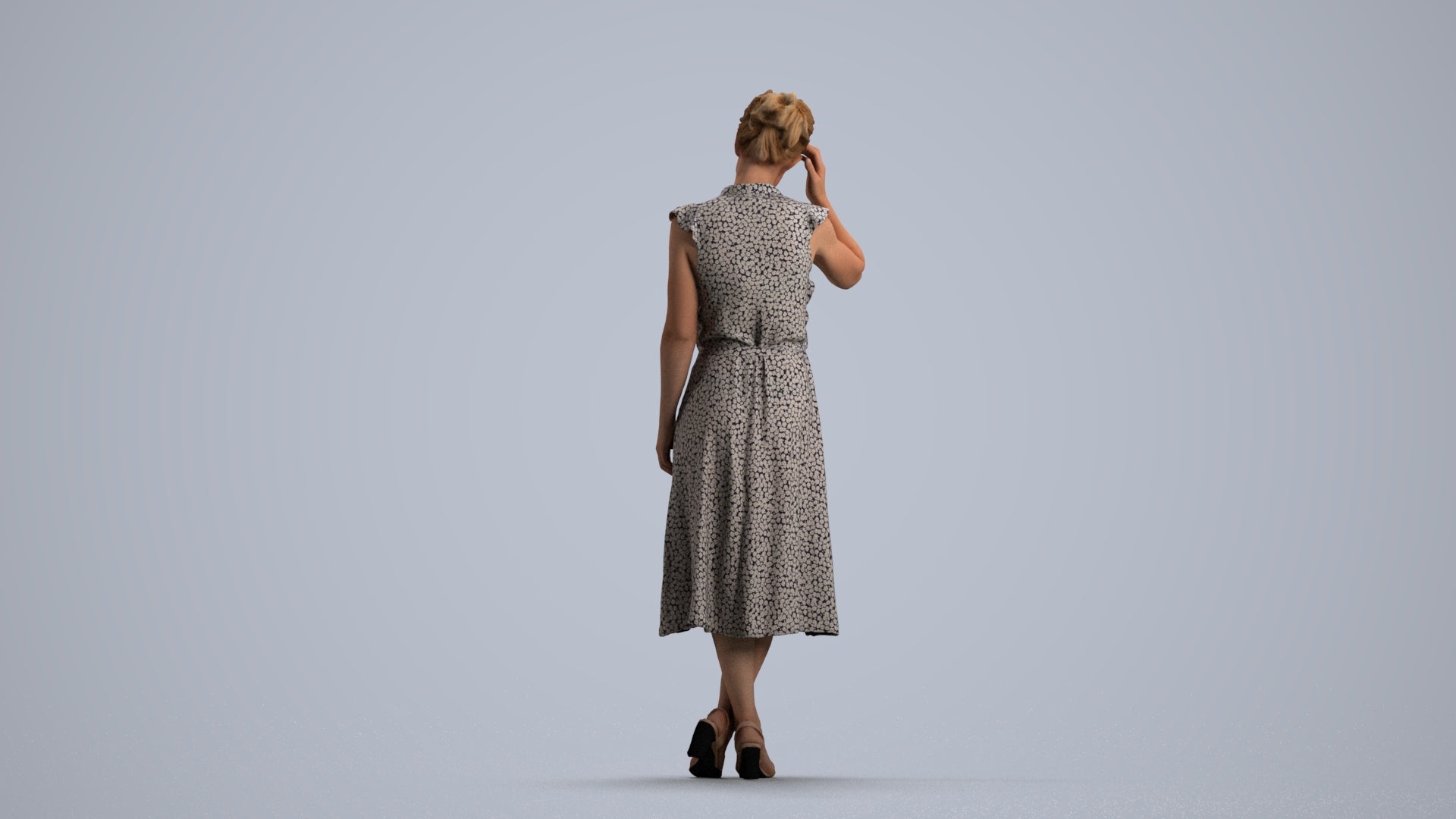 realistic 3D woman casual standing, scanned archviz people for Blender and 3ds Max, front view render