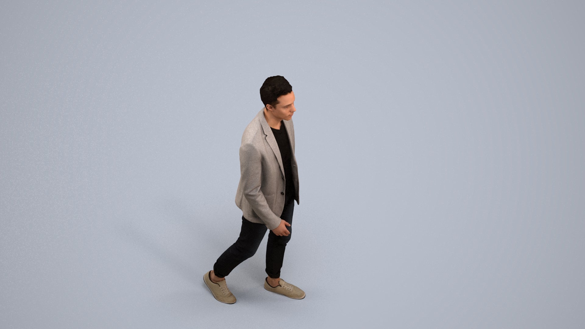 3D scanned man walking business, photorealistic archviz people for Enscape and SketchUp, back view render