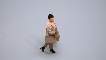realistic 3D woman business shopping, scanned archviz people for Blender and 3ds Max, back view render