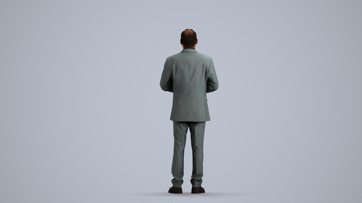 3D human model man business, photogrammetry scanned person for archviz, front view render
