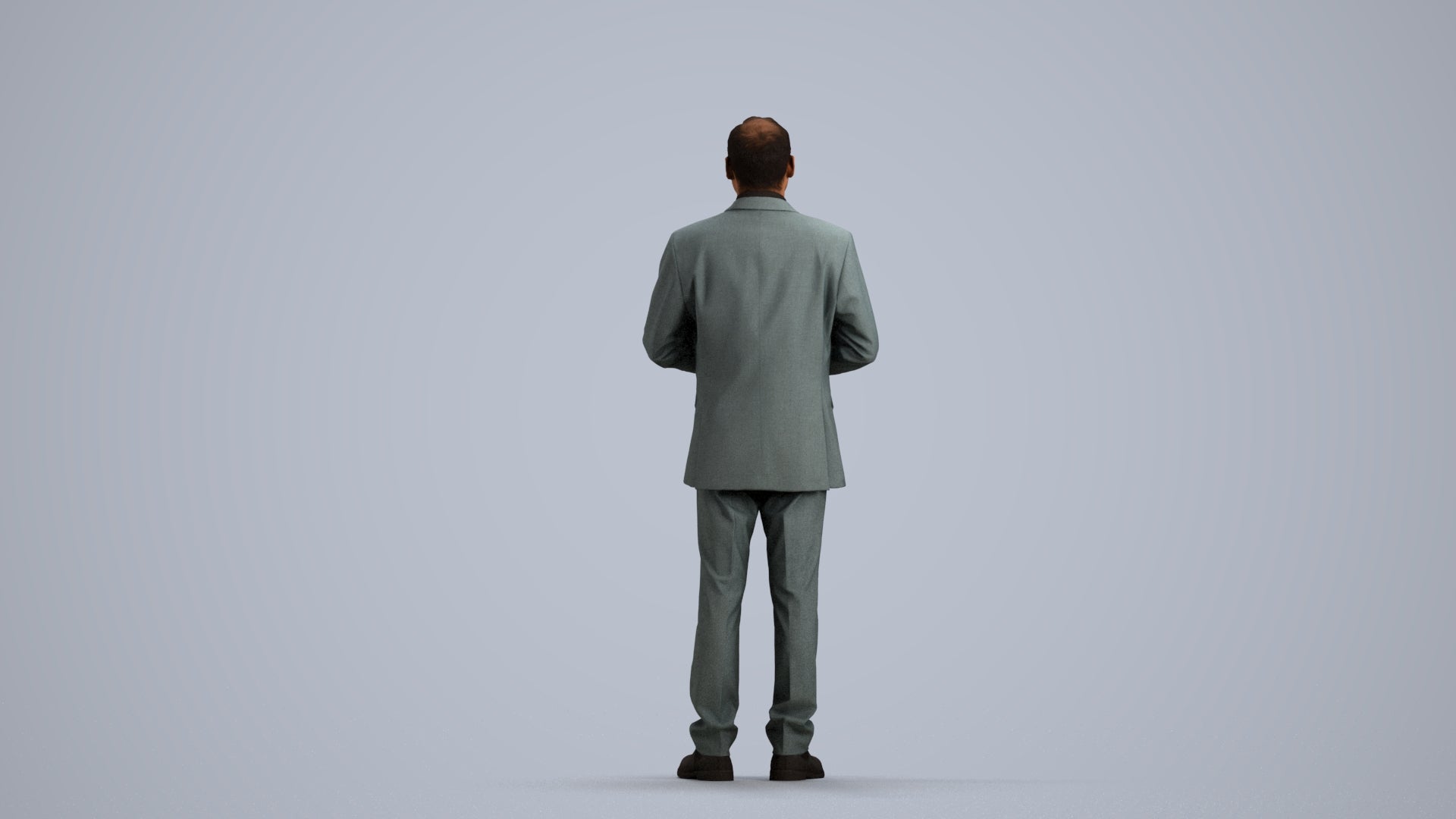 3D human model man business, photogrammetry scanned person for archviz, front view render