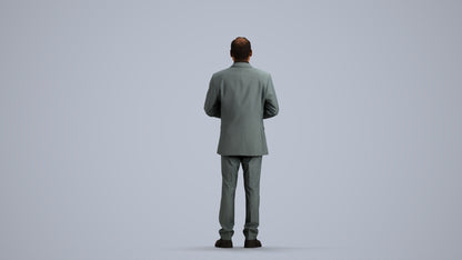 3D human model man business, photogrammetry scanned person for archviz, front view render
