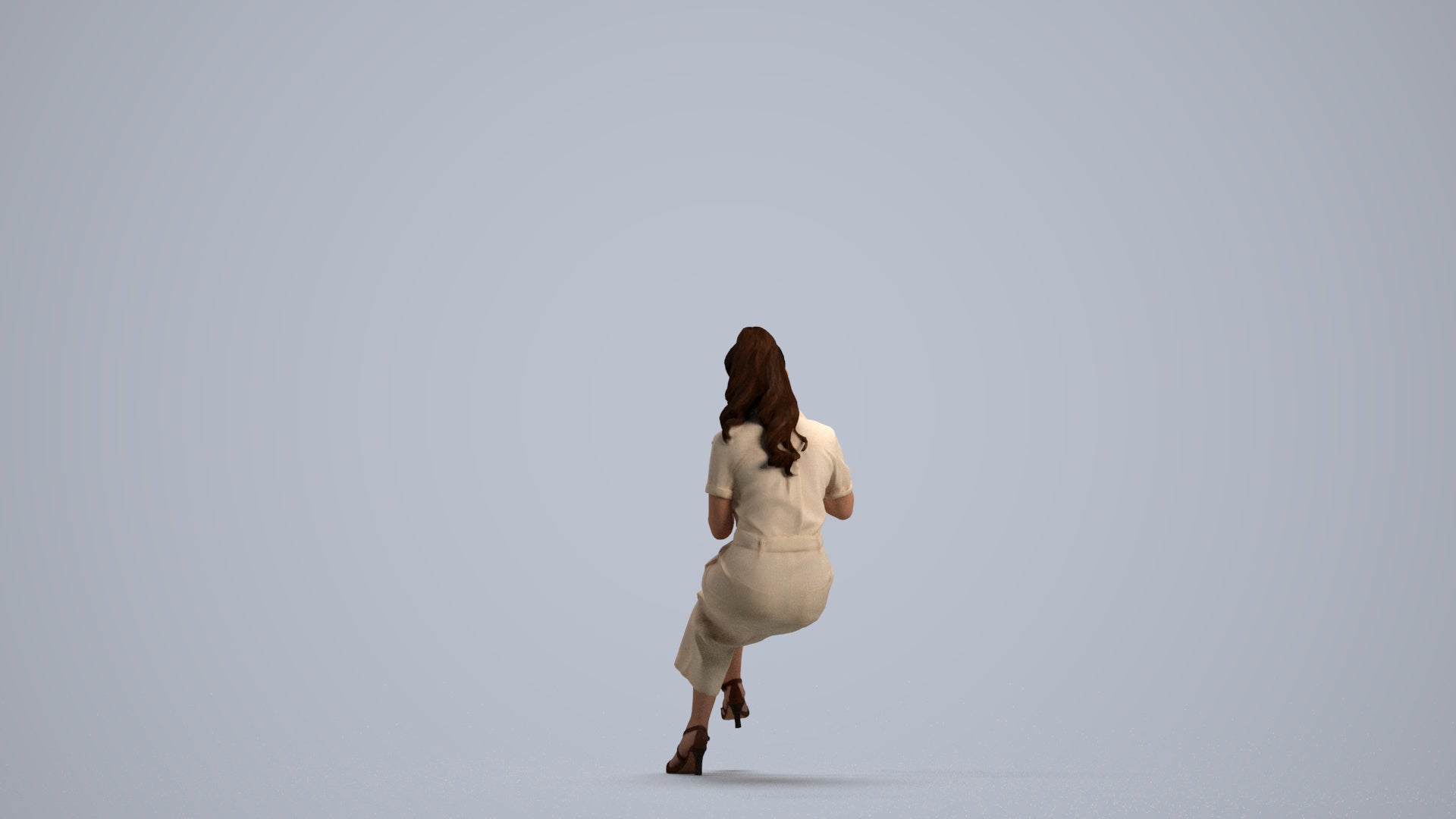 3D scanned woman sitting casual, photorealistic archviz people for Enscape and SketchUp, front view render