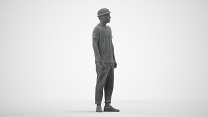photogrammetry 3D man casual standing, realistic human model archviz FBX, wireframe side view