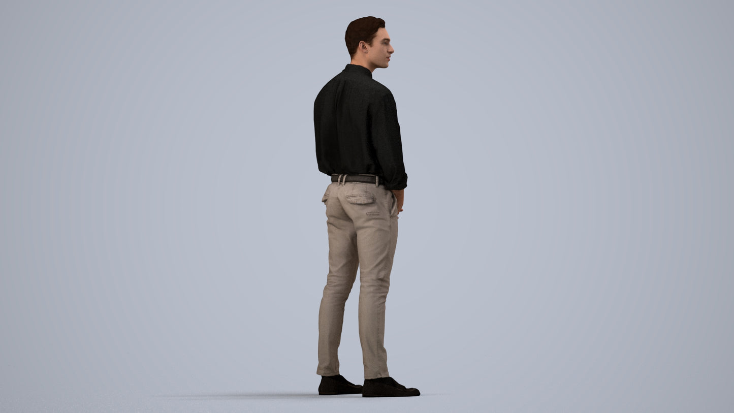 3D people model man casual standing, scanned human for 3ds Max rendering, side view render