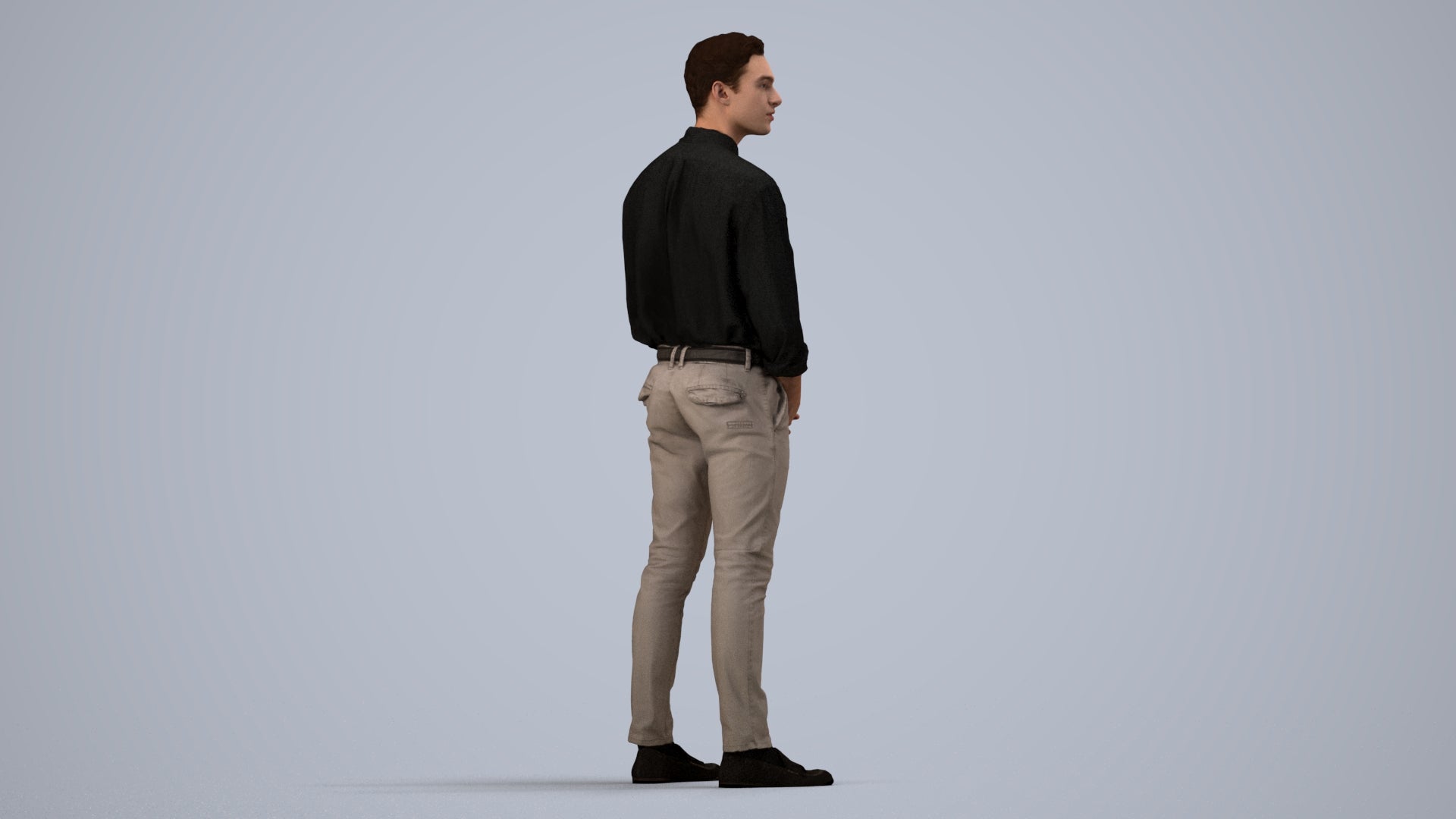3D people model man casual standing, scanned human for 3ds Max rendering, side view render