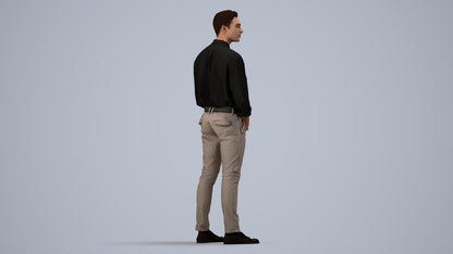 3D people model man casual standing, scanned human for 3ds Max rendering, side view render