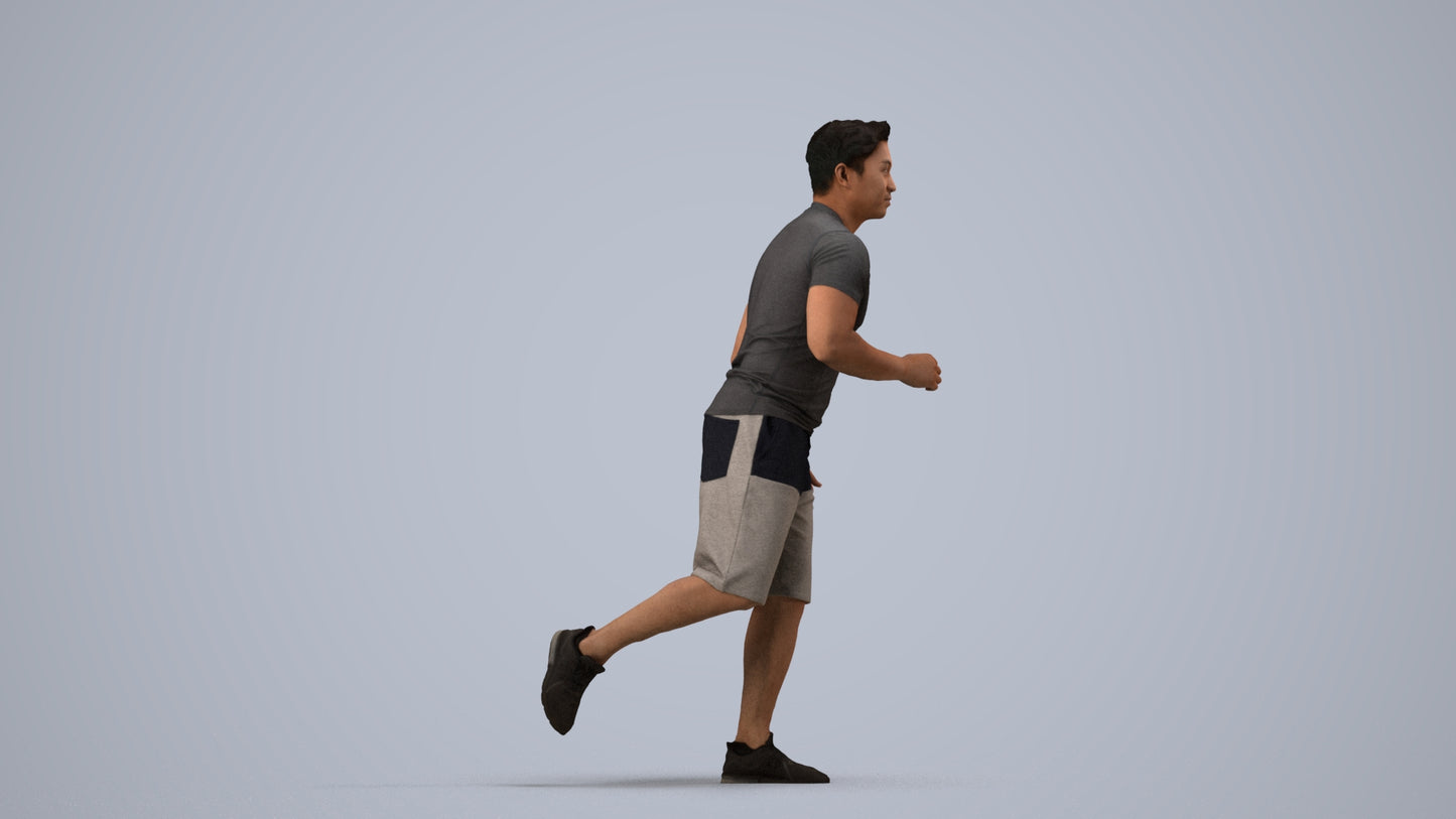 realistic 3D people man sport walking, render-ready for V-Ray and Corona, FBX OBJ, side view render