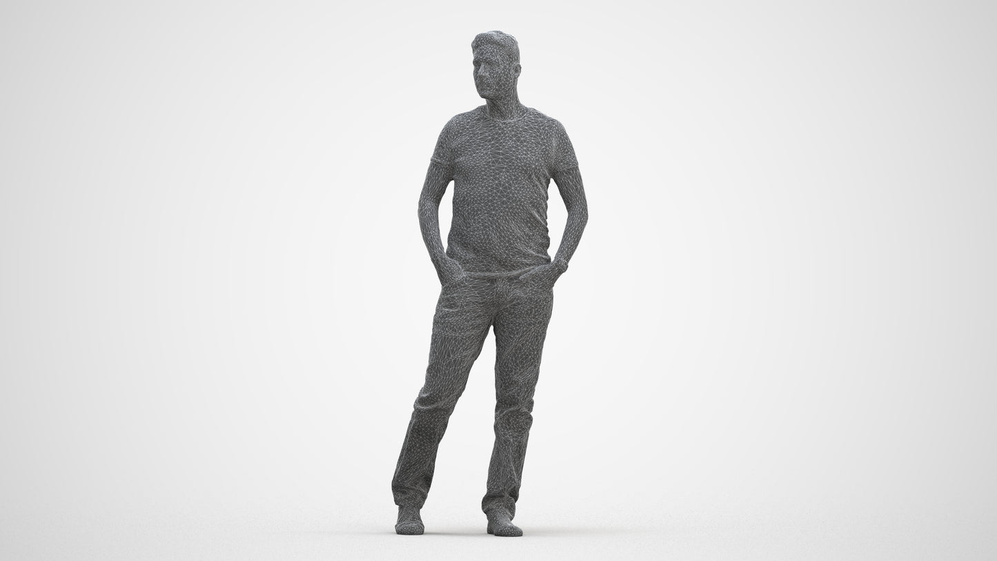 realistic 3D man casual standing, scanned archviz people for Blender and 3ds Max, three-quarter front view render