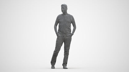 realistic 3D man casual standing, scanned archviz people for Blender and 3ds Max, three-quarter front view render
