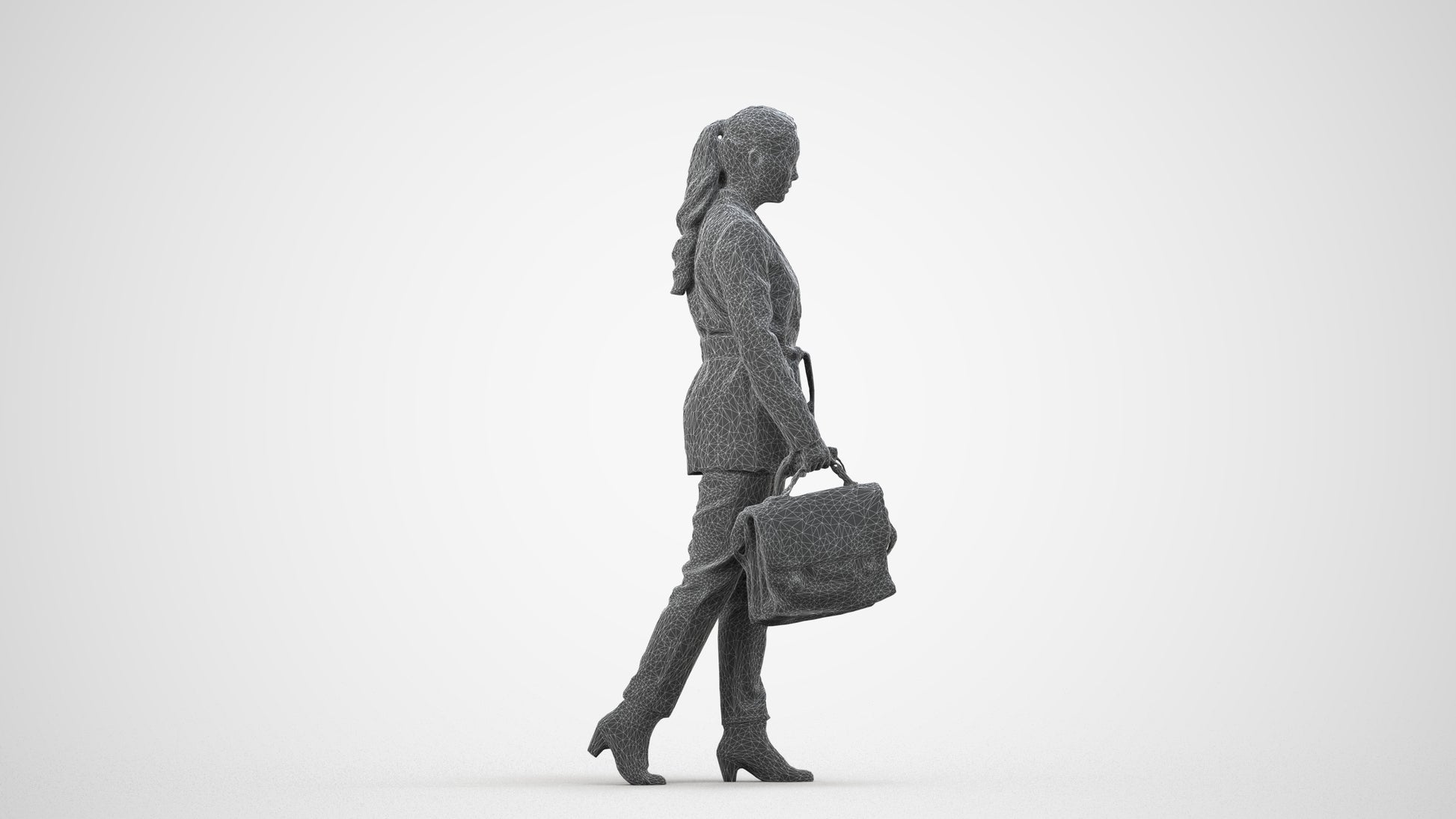 photogrammetry 3D woman business, realistic human model archviz FBX, wireframe side view