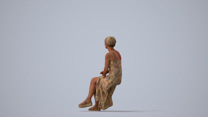 3D people model senior woman sitting, scanned human for 3ds Max rendering, three-quarter view render