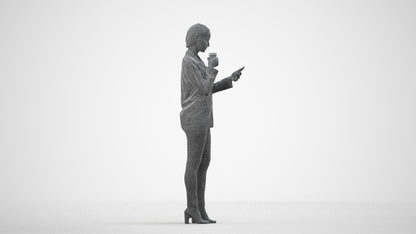 3D people model woman business standing, scanned human for 3ds Max rendering, wireframe side view