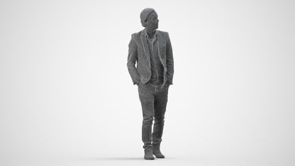 realistic 3D man business, scanned archviz people for Blender and 3ds Max, wireframe side view
