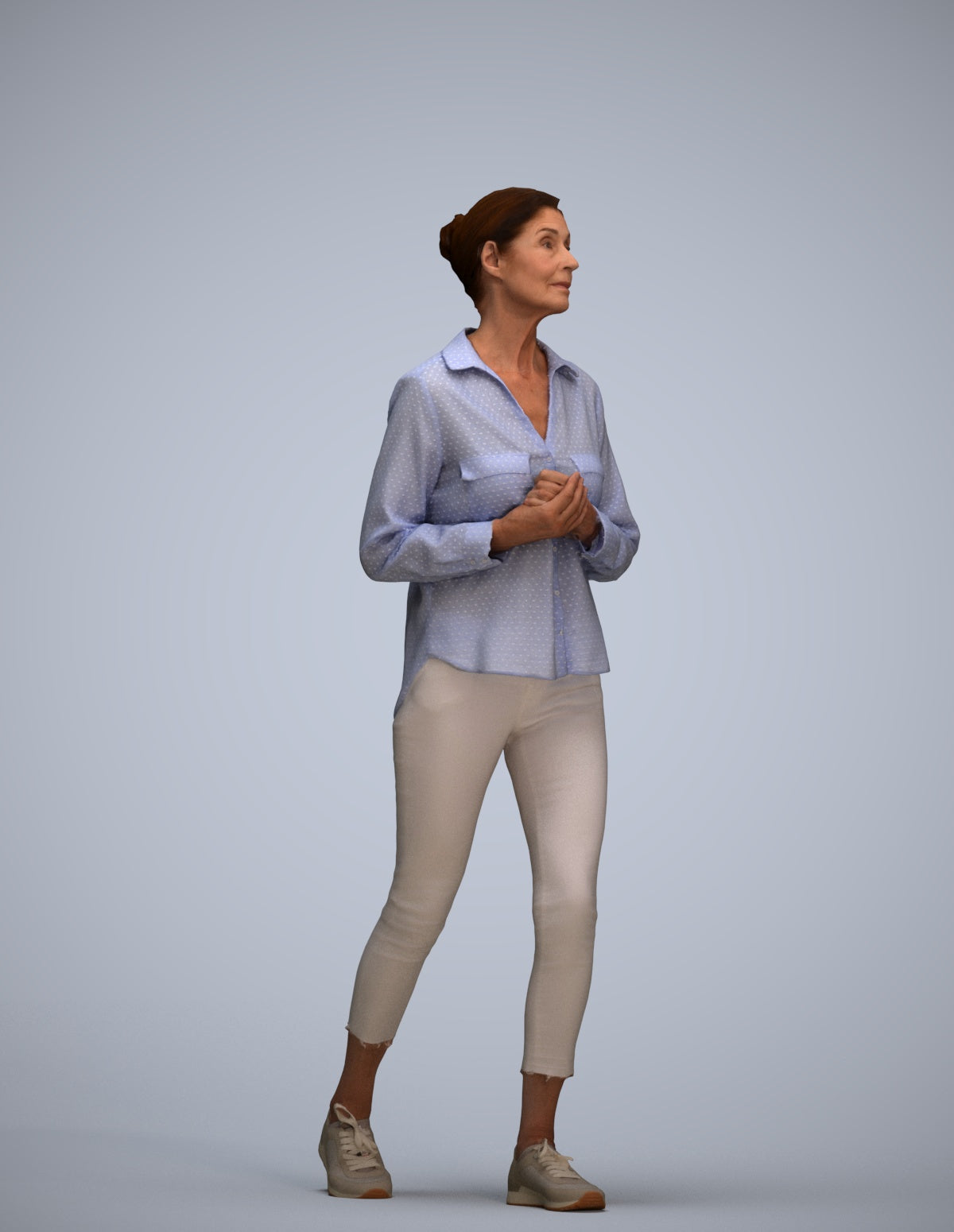 3D scanned senior woman standing casual, photorealistic archviz people for Enscape and SketchUp