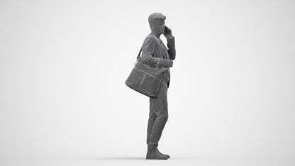 3D scanned man standing business, photorealistic archviz people for Enscape and SketchUp, wireframe side view