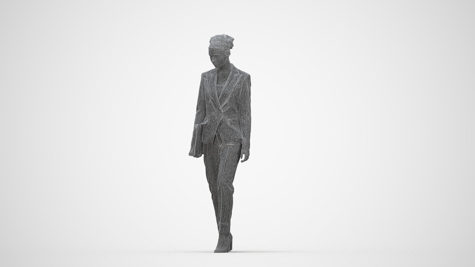 realistic 3D woman business walking, scanned archviz people for Blender and 3ds Max, wireframe back view